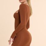 Long Sleeve Ruched Modal Cashmere Blend Mini Dress in Chestnut Brown - Image 3