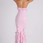Ruffle-Trim Halterneck Gown in Soft Pink - Image 2