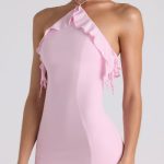 Ruffle-Trim Halterneck Gown in Soft Pink - Image 4