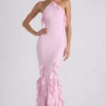Ruffle-Trim Halterneck Gown in Soft Pink - Image 5