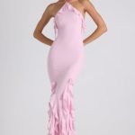Ruffle-Trim Halterneck Gown in Soft Pink - Image 6