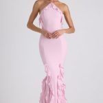 Ruffle-Trim Halterneck Gown in Soft Pink - Image 7
