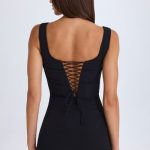 Draped Corset Mini Dress in Black - Image 3