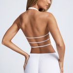 Open-Back Asymmetric Halterneck Top in White