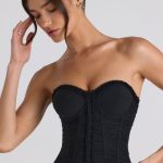 Ruched Lace-Up Strapless Corset Top in Black - Image 5