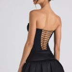 Ruched Lace-Up Strapless Corset Top in Black - Image 7