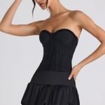 Ruched Lace-Up Strapless Corset Top in Black - Image 9