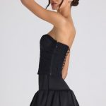 Ruched Lace-Up Strapless Corset Top in Black - Image 10