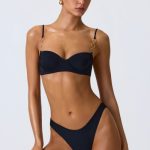 Embellished Underwired Balconette Bikini Top in Black
