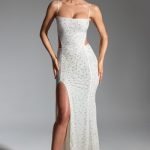 Embellished Cut-Out Fishtail Maxi Dress in White