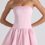 Lace-Up Bubble Hem Corset Mini Dress in Soft Pink - Image 4