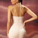 Choker Detail Ruched Mini Dress in Blush - Image 2