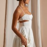 Halter Neck Cut Out Mini Dress in White - Image 3