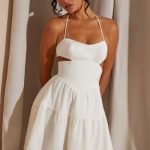 Halter Neck Cut Out Mini Dress in White - Image 6