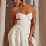 Halter Neck Cut Out Mini Dress in White - Image 7