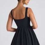 Tie-Detail A-Line Micro Mini Dress in Black - Image 2