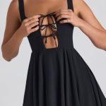 Tie-Detail A-Line Micro Mini Dress in Black - Image 4
