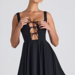 Tie-Detail A-Line Micro Mini Dress in Black - Image 5
