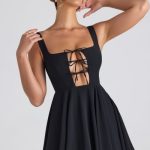 Tie-Detail A-Line Micro Mini Dress in Black - Image 6