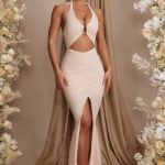 Halterneck Cut Out Maxi Dress in Cream