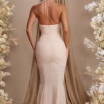 Halterneck Cut Out Maxi Dress in Cream - Image 2