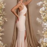Halterneck Cut Out Maxi Dress in Cream - Image 3