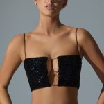 Embellished Cut-Out Crop Top in Black