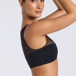Sheer Panelled Ruched Crop Top in Black - Image 3
