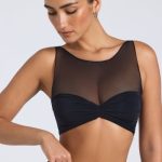 Sheer Panelled Ruched Crop Top in Black - Image 5