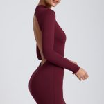 Modal Open-Back Long-Sleeve Mini Dress in Plum - Image 3