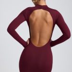Modal Open-Back Long-Sleeve Mini Dress in Plum - Image 4