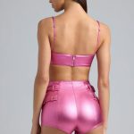 Metallic High-Waist Denim Shorts in Deep Pink - Image 2