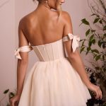 Off Shoulder Tulle Skirt Mini Dress in Ivory - Image 2
