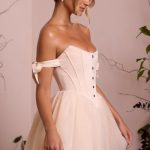Off Shoulder Tulle Skirt Mini Dress in Ivory - Image 3