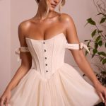 Off Shoulder Tulle Skirt Mini Dress in Ivory - Image 4
