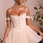 Off Shoulder Tulle Skirt Mini Dress in Ivory - Image 9