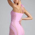 Embellished Halterneck Mini Dress in Violet Pink - Image 2