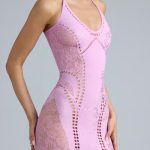 Embellished Halterneck Mini Dress in Violet Pink - Image 4