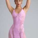 Embellished Halterneck Mini Dress in Violet Pink - Image 5