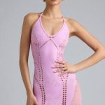 Embellished Halterneck Mini Dress in Violet Pink - Image 6
