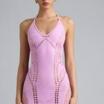 Embellished Halterneck Mini Dress in Violet Pink - Image 7