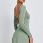Modal Square Neck Long Sleeve Mini Dress in Sage Green - Image 7