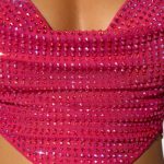 Embellished Cowl Neck Open Back Crop Top in Hot Pink - Image 5