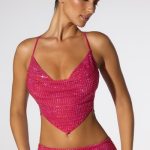 Embellished Cowl Neck Open Back Crop Top in Hot Pink - Image 6
