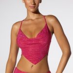 Embellished Cowl Neck Open Back Crop Top in Hot Pink - Image 8
