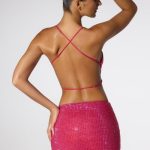 Embellished Cowl Neck Open Back Crop Top in Hot Pink - Image 12