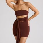 Bandeau Mini Dress in Chocolate Brown - Image 6