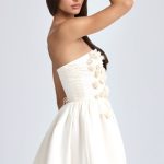 Bandeau Floral-Appliqu?? Corset Mini Dress in Ivory - Image 3