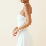 Bandeau Ruched A-Line Mini Dress in Vanilla - Image 3