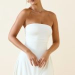 Bandeau Ruched A-Line Mini Dress in Vanilla - Image 6